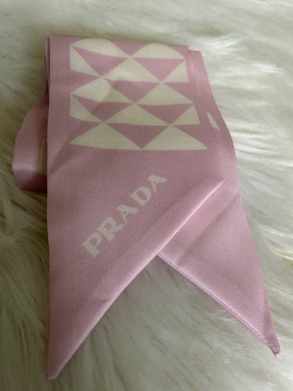 Prada Pink and Cream Silk Scarf Tie